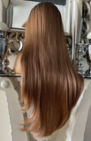 Auburn Human Hair Blend Lace Front Wig  360 Wig Dark Root 200 Density Lace Front