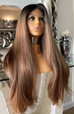 Auburn Human Hair Blend Lace Front Wig  360 Wig Dark Root 200 Density Lace Front
