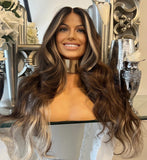 Beautiful centre part lace front wavy Blonde /auburn highlighted wig