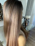 Auburn Human Hair Blend Lace Front Wig  360 Wig Dark Root 200 Density Lace Front