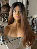 Auburn Human Hair Blend Lace Front Wig  360 Wig Dark Root 200 Density Lace Front