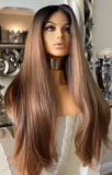 Auburn Human Hair Blend Lace Front Wig  360 Wig Dark Root 200 Density Lace Front