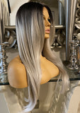 human hair wig blend ombre lace front Wig Grey Silver Wig Lace Celebrity Hair Uk - Celebrity Hair UK