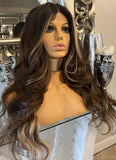 Beautiful centre part lace front wavy Blonde /auburn highlighted wig