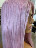 Pink Lace Front Wig Long Pink Luxury Hair Wig Centre Part Transparent Lace Wig