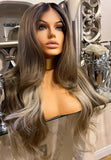 Brown face framing balayage wig