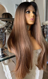 Auburn Human Hair Blend Lace Front Wig  360 Wig Dark Root 200 Density Lace Front