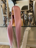 Pink Lace Front Wig Long Pink Luxury Hair Wig Centre Part Transparent Lace Wig