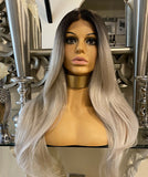 human hair wig blend ombre lace front Wig Grey Silver Wig Lace Celebrity Hair Uk - Celebrity Hair UK