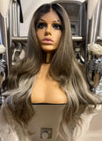 Brown face framing balayage wig