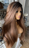 Auburn Human Hair Blend Lace Front Wig  360 Wig Dark Root 200 Density Lace Front