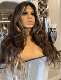 Beautiful centre part lace front wavy Blonde /auburn highlighted wig