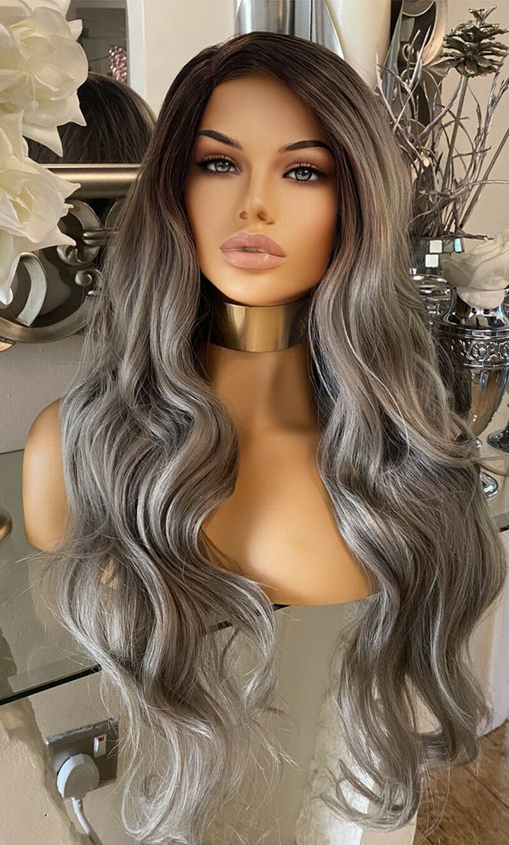 Long hair grey clearance wig