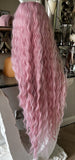 Pink Lace Front Wig Long Pink Luxury Hair Wig Centre Part Transparent Lace Wig