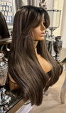 Balayage Curtain Bangs Centre Part Highlights Wigs