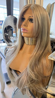 Mandy Blonde Lace Front Wig Blonde Curtain Bangs Natural Long Wig  Pre Styled Wig