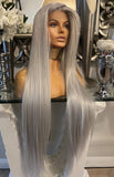 Platinum Blonde Grey Lace Front Wig 180 Density Luxury Hair Grey Wig