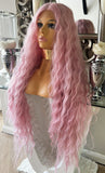 Pink Lace Front Wig Long Pink Luxury Hair Wig Centre Part Transparent Lace Wig