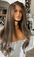 Centre Part lace front Wig Mousey Brown Wig Ash Brown Wig