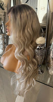 Beautiful rooted creamy ash blonde wig