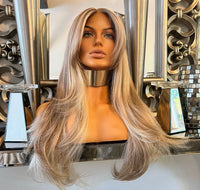 Mandy Blonde Lace Front Wig Blonde Curtain Bangs Natural Long Wig  Pre Styled Wig