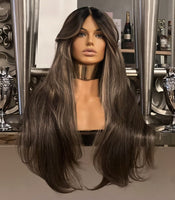 Balayage Curtain Bangs Centre Part Highlights Wigs