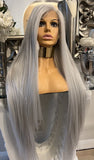 Platinum Blonde Grey Lace Front Wig 180 Density Luxury Hair Grey Wig