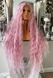 Pink Lace Front Wig Long Pink Luxury Hair Wig Centre Part Transparent Lace Wig