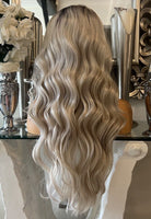 Beautiful rooted creamy ash blonde wig