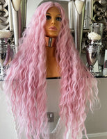 Pink Lace Front Wig Long Pink Luxury Hair Wig Centre Part Transparent Lace Wig