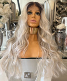 Beautiful rooted creamy ash blonde wig