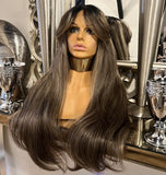 Balayage Curtain Bangs Centre Part Highlights Wigs