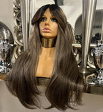 Balayage Curtain Bangs Centre Part Highlights Wigs