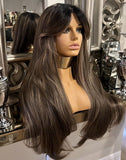 Balayage Curtain Bangs Centre Part Highlights Wigs