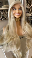 Blonde Human Hair Blend Wig 613