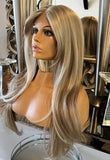 Mandy Blonde Lace Front Wig Blonde Curtain Bangs Natural Long Wig  Pre Styled Wig