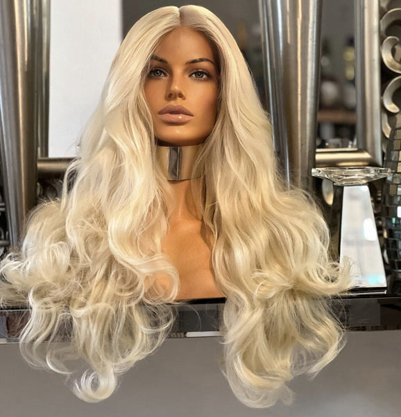 Blonde Lace Front Wig Transparent Lace Wig Wavy Blonde Wig Centre Part Lace Wig