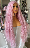 Pink Lace Front Wig Long Pink Luxury Hair Wig Centre Part Transparent Lace Wig