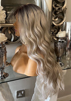 Beautiful rooted creamy ash blonde wig