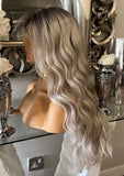 Beautiful rooted creamy ash blonde wig