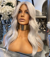 Platinum Blonde Lace Front Wig Transparent Lace Centre Part Icy Grey Platinum