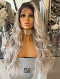 Beautiful rooted creamy ash blonde wig