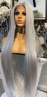 Platinum Blonde Grey Lace Front Wig 180 Density Luxury Hair Grey Wig