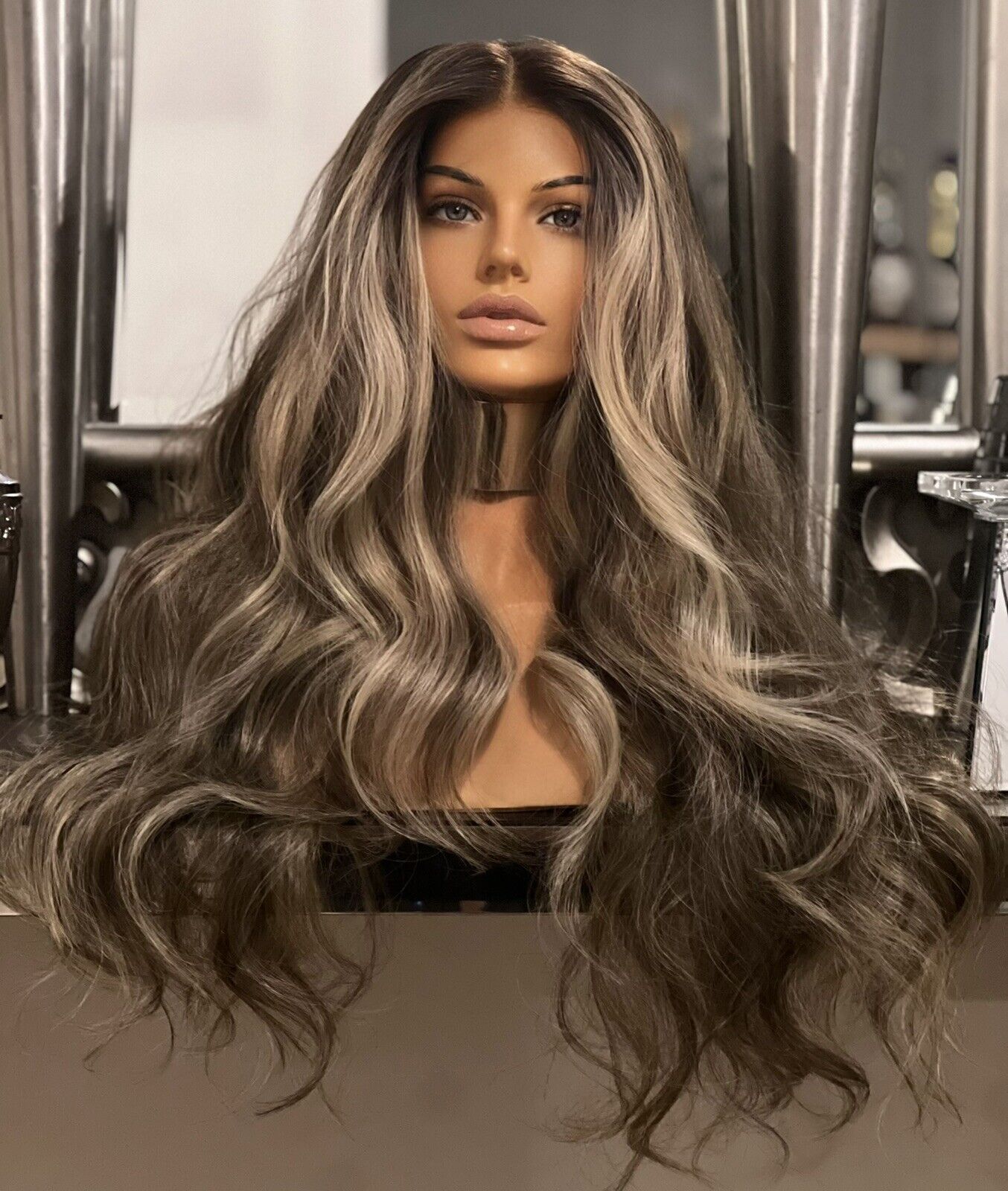 Celebrity Double high quality ash blonde brown balayage h.d straight lace front wig