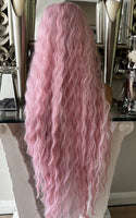 Pink Lace Front Wig Long Pink Luxury Hair Wig Centre Part Transparent Lace Wig