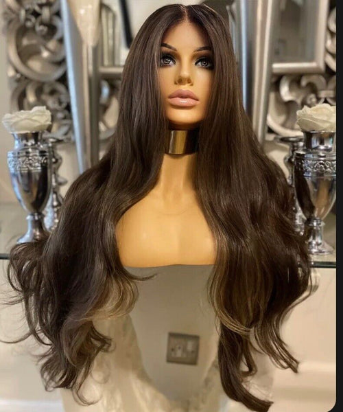 Brown Lace Front Wig Transparent Lace Front Brown Wig Blonde Highlight Wig