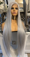 Platinum Blonde Grey Lace Front Wig 180 Density Luxury Hair Grey Wig