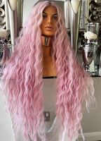 Pink Lace Front Wig Long Pink Luxury Hair Wig Centre Part Transparent Lace Wig