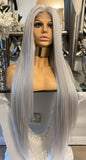 Platinum Blonde Grey Lace Front Wig 180 Density Luxury Hair Grey Wig