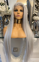 Platinum Blonde Grey Lace Front Wig 180 Density Luxury Hair Grey Wig